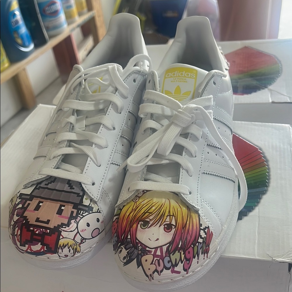 Adidas White Sneakers with Anime Design